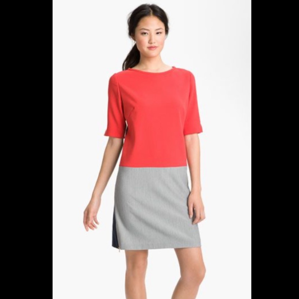 ELIZA J Zip Red Detail Colorblock Shift Dress 10